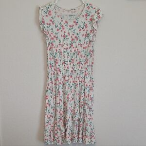 Rumi+ryder Floral Kids Dress - Off-White with Pink and Green